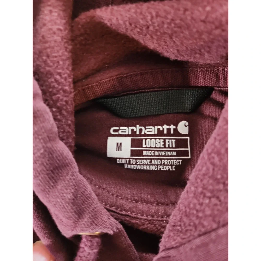 Carhartt Loose Fit Midweight Hoodie Mens Medium Port Burgundy‎ Sleeve Logo K288